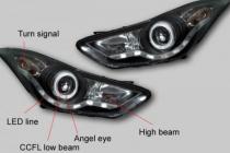 Hyundai Elantra 2011 Оптика черная DRL под галоген